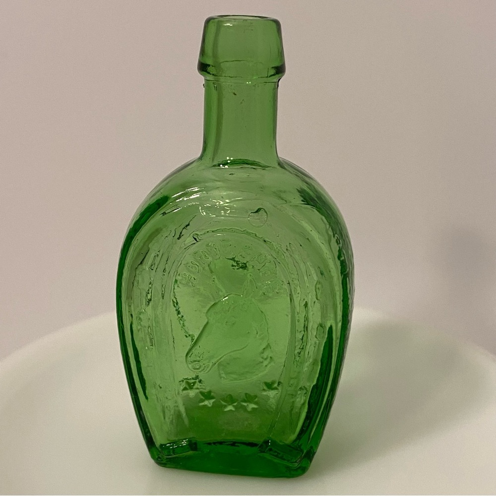 Vintage Wheaton Bitters Horse Shoe Mini Green Glass Bottle Apothecary Look